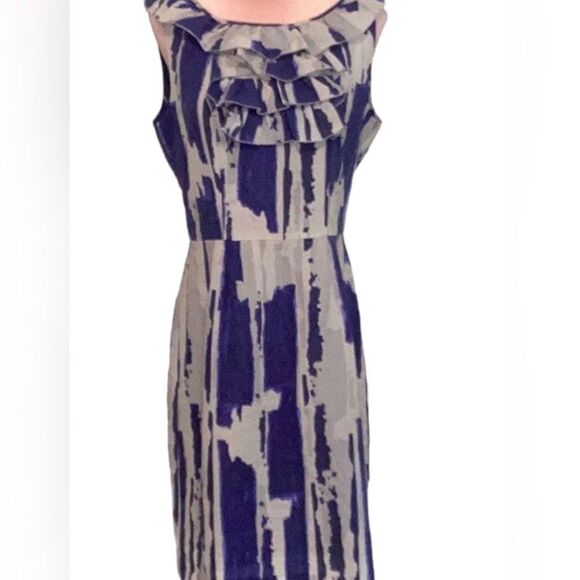 BANANA REPUBLIC WOMENS SLEEVELESS DRESS SIZE 6 RUFFLE DETAIL BLUE WHITE GRAY - Picture 3 of 8